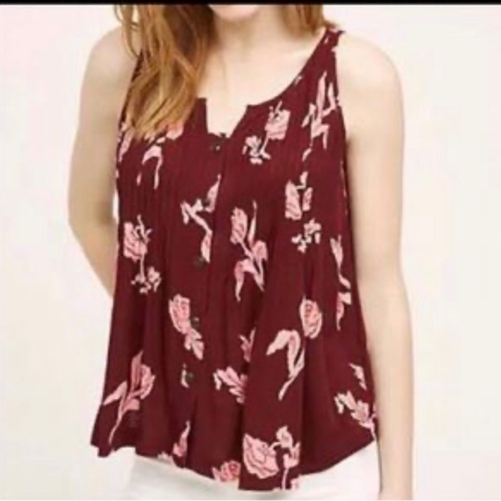 Anthropologie Maeve Diana Swing floral Tank red burgandy pink casual boho